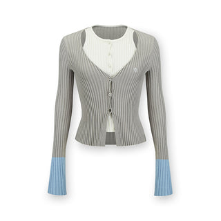 [NAWS] Fake two-piece double-front knitted cardigan