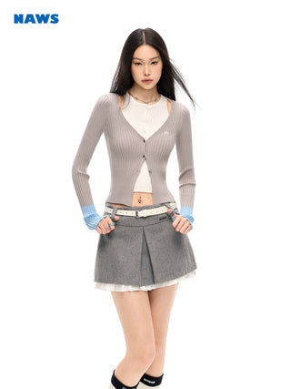 [NAWS] Fake two-piece double-front knitted cardigan