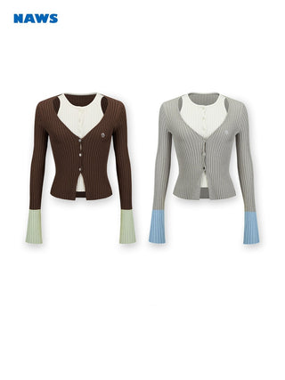 [NAWS] Fake two-piece double-front knitted cardigan