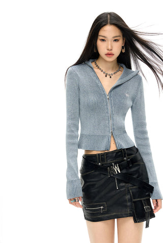 [NAWS] Denim Washed Slim Knitted Cardigan