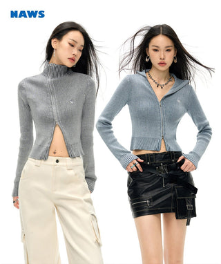 [NAWS] Denim Washed Slim Knitted Cardigan