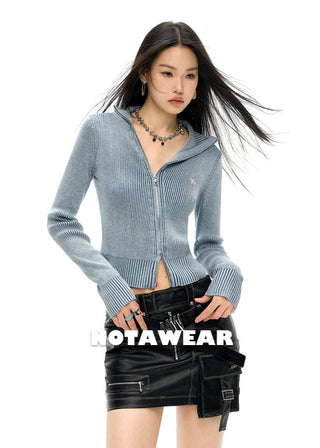 [NAWS] Denim Washed Slim Knitted Cardigan