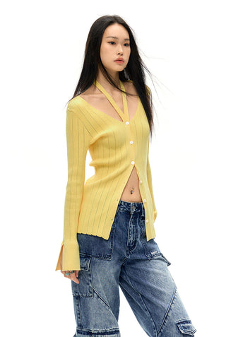 [NAWS] Halter neck slim fit knitted cardigan