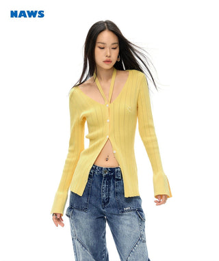 [NAWS] Halter neck slim fit knitted cardigan