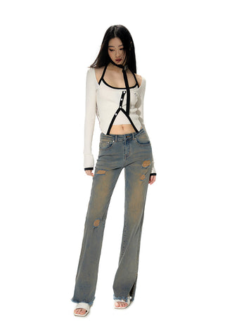 [NAWS] Contrast color knitted cardigan & vest set
