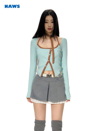 [NAWS] Contrast color knitted cardigan & vest set