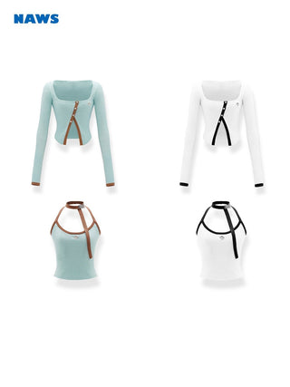 [NAWS] Contrast color knitted cardigan & vest set