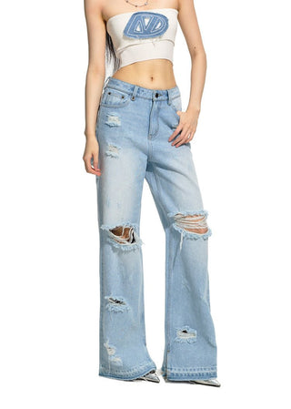 [NAWS] Light washed torn detail jeans