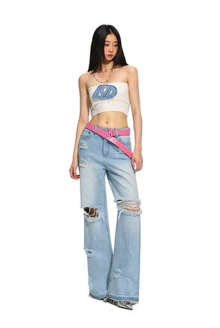 [NAWS] Light washed torn detail jeans