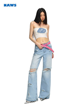 [NAWS] Light washed torn detail jeans