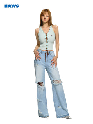 [NAWS] Light washed torn detail jeans