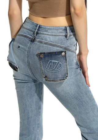 [NAWS] Washed slim-fit flared jeans