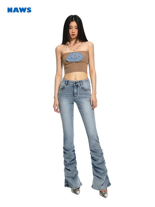 [NAWS] Washed slim-fit flared jeans