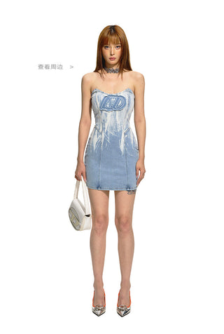 [NAWS] Gradient Flower Denim Tube Dress