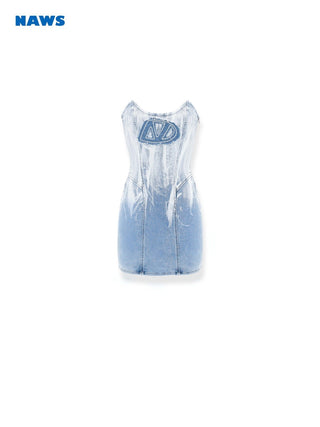 [NAWS] Gradient Flower Denim Tube Dress