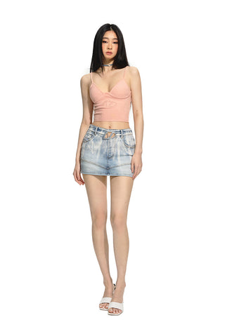 [NAWS] Gradient Flower Denim Short Skirt