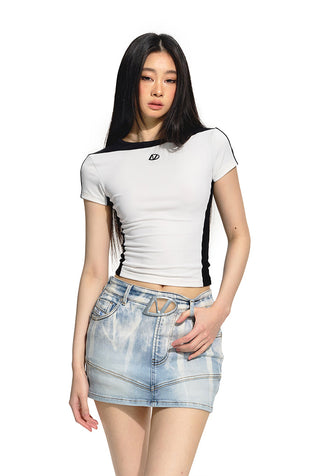 [NAWS] Gradient Flower Denim Short Skirt