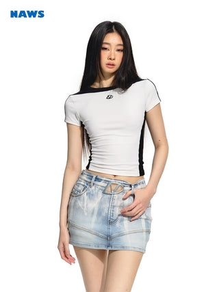 [NAWS] Gradient Flower Denim Short Skirt