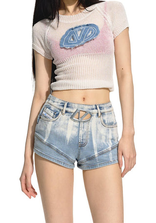 [NAWS] Gradient Flower Denim Shorts