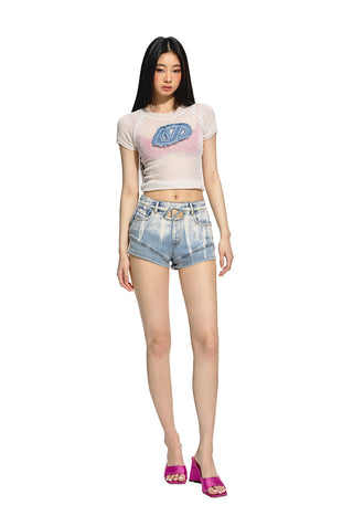 [NAWS] Gradient Flower Denim Shorts