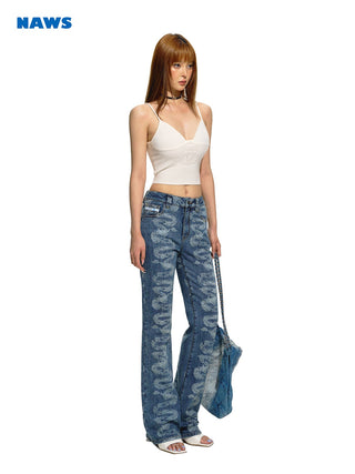 [NAWS] Heavy washed printed jeans