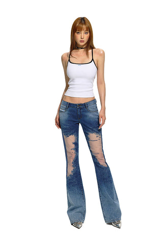 [NAWS] Mesh Low-waist Slim Flared Jeans