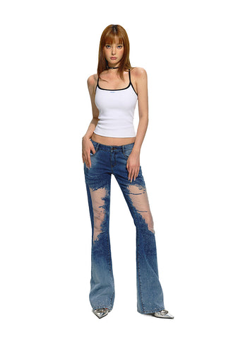 [NAWS] Mesh Low-waist Slim Flared Jeans