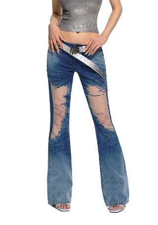 [NAWS] Mesh Low-waist Slim Flared Jeans
