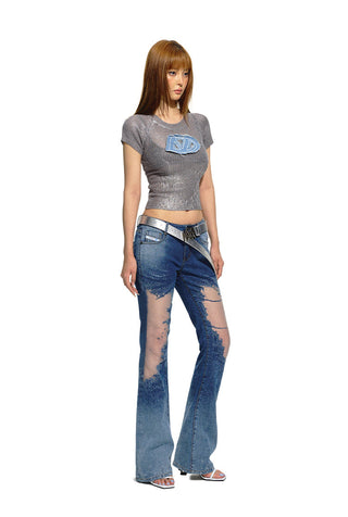 [NAWS] Mesh Low-waist Slim Flared Jeans
