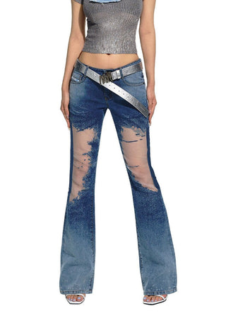[NAWS] Mesh Low-waist Slim Flared Jeans