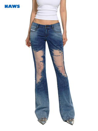 [NAWS] Mesh Low-waist Slim Flared Jeans
