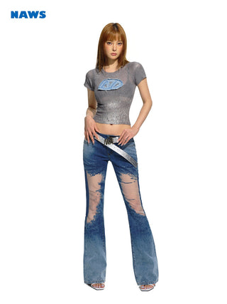 [NAWS] Mesh Low-waist Slim Flared Jeans