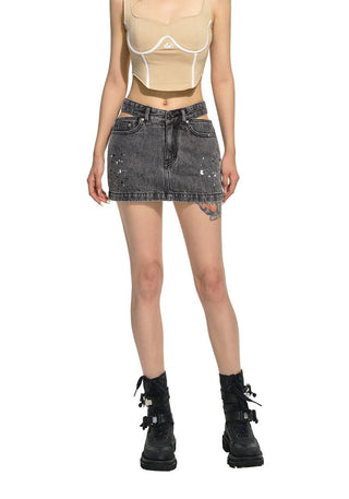 [NAWS] V-waist denim miniskirt