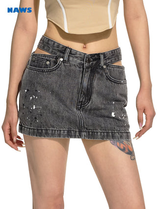 [NAWS] V-waist denim miniskirt