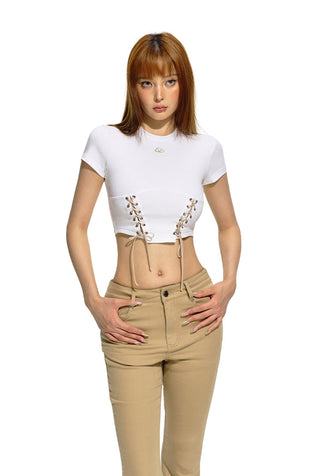 [NAWS] Cropped Sleeveless Belted Top White