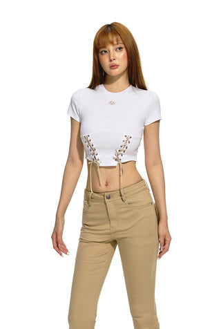 [NAWS] Cropped Sleeveless Belted Top White