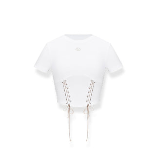 [NAWS] Cropped Sleeveless Belted Top White
