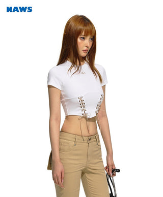[NAWS] Cropped Sleeveless Belted Top White