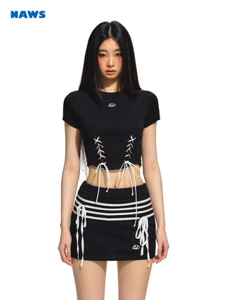 [NAWS] Cropped Sleeveless Belted Top White