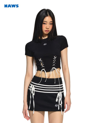 [NAWS] Cropped Sleeveless Belted Top White