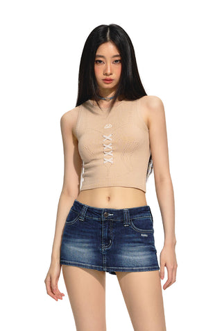 [NAWS] Velvet contrast color knitted vest brown