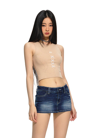 [NAWS] Velvet contrast color knitted vest brown