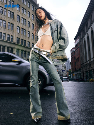 [NAWS] Vintage Washed Lace-Up Stretch Bootcut Pants
