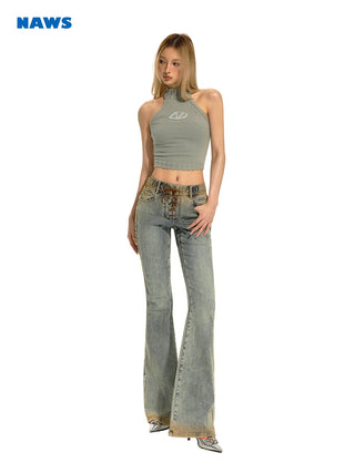 [NAWS] Vintage Washed Lace-Up Stretch Bootcut Pants