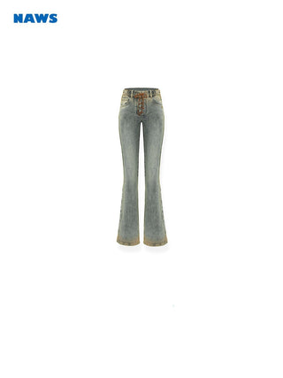 [NAWS] Vintage Washed Lace-Up Stretch Bootcut Pants