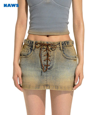 [NAWS] Tie-up Design Distressed Skirt