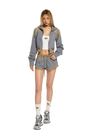 [NAWS] Mud-dyed Crop Hooded Zipper