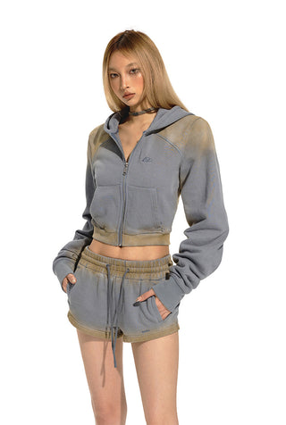 [NAWS] Mud-dyed Crop Hooded Zipper