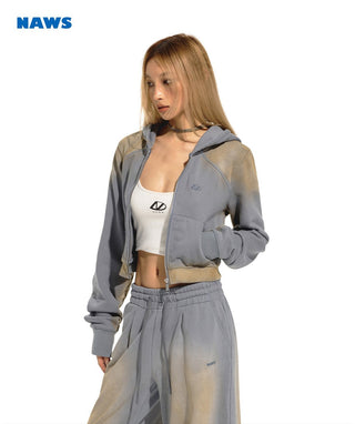 [NAWS] Mud-dyed Crop Hooded Zipper