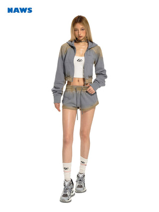 [NAWS] Mud-dyed Crop Hooded Zipper
